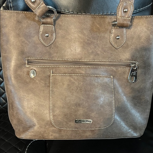 Brown Embroidered Skull Concealed Carry Purse - Picture 3 of 9